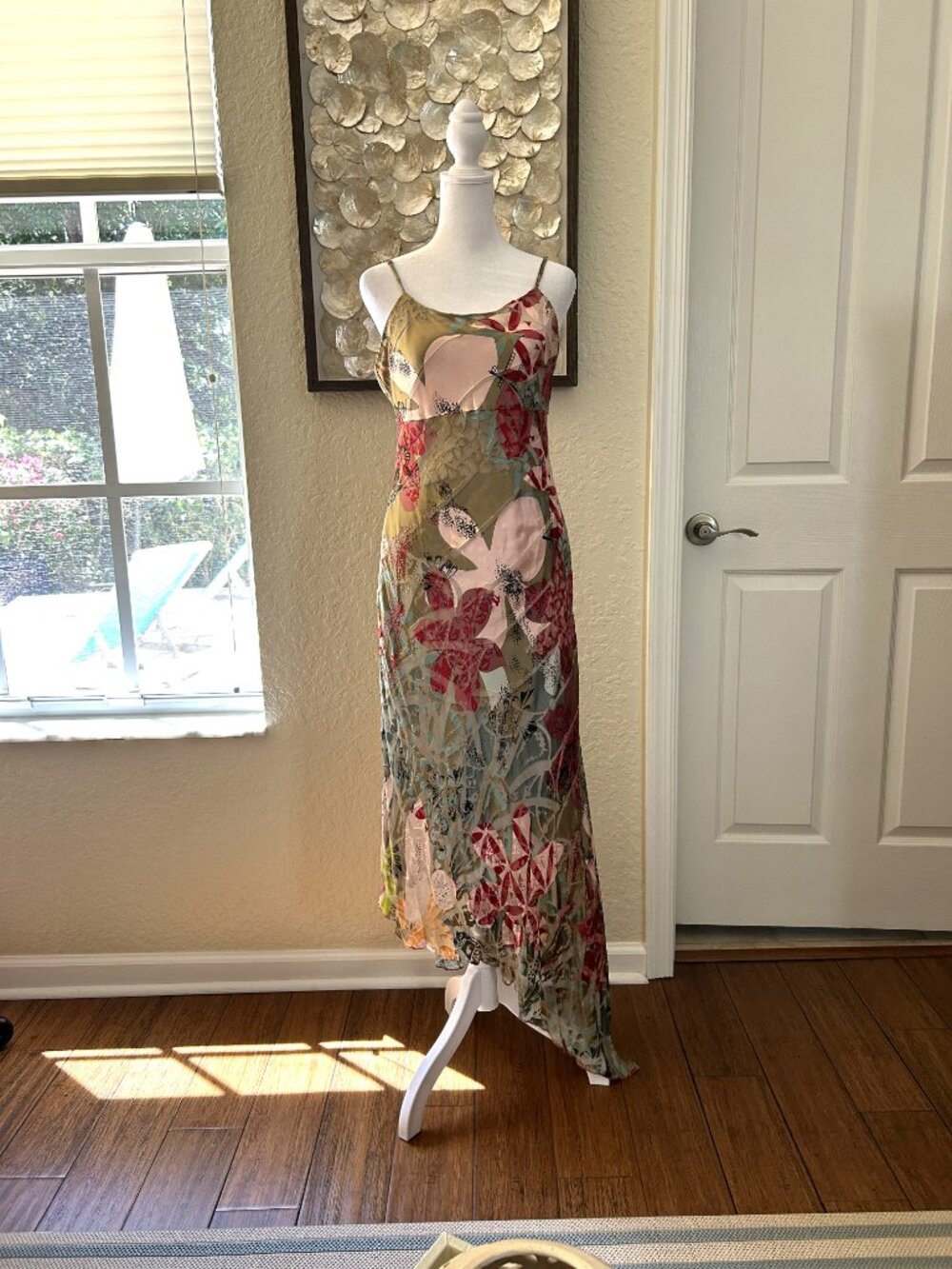 Vintage Lapis Silk Blend Floral Slip Dress